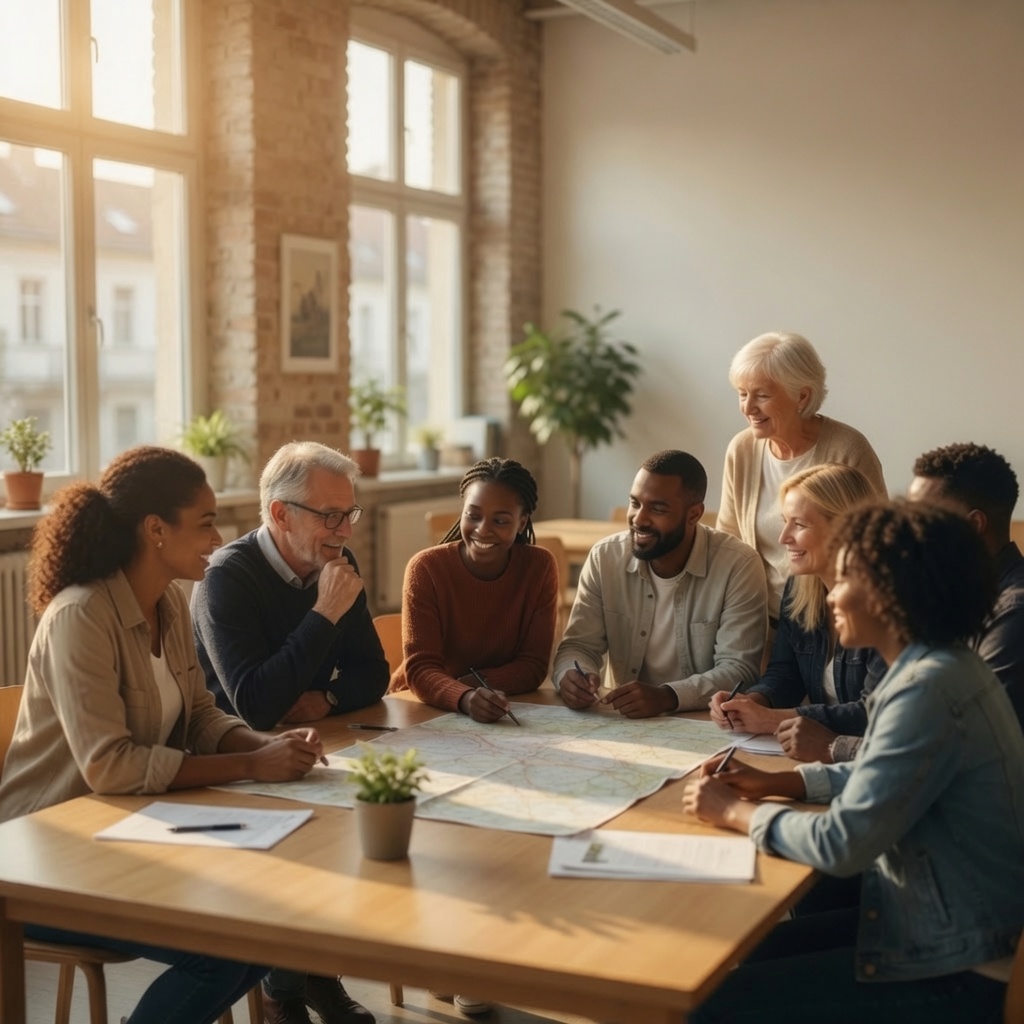 Diverse volunteers and ambassadors collaborating across Europe